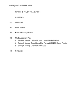 Planning Policy Framework Paper PLANNING POLICY FRAMEWORK CONTENTS 1.0