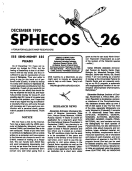 Sphecos: a Forum for Aculeate Wasp Researchers