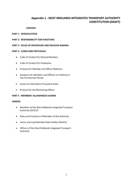West Midlands Integrated Transport Authority Constitution (Draft)