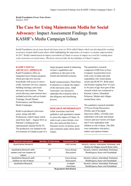 The Case for Using Mainstream Media for Social Advocacy: Impact Assessment Findings from KASHF’S Media Campaign Udaari