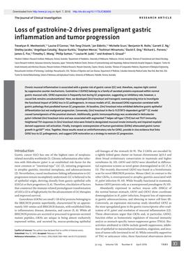 Loss of Gastrokine-2 Drives Premalignant Gastric Inflammation and Tumor Progression