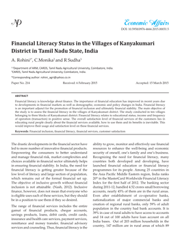 Financial Literacy Status in the Villages of Kanyakumari District in Tamil Nadu State, India A