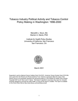 Tobacco Industry Political Activity and Tobacco Control Policy Making in Washington: 1996-2000