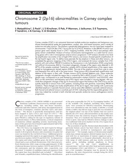 Chromosome 2 (2P16) Abnormalities in Carney Complex Tumours