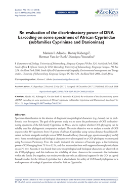 Re-Evaluation of the Discriminatory Power of DNA Barcoding on Some Specimens of African Cyprinidae (Subfamilies Cyprininae and Danioninae)