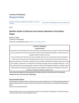 Baseline Studies of Plutonium and Caesium Deposition in the Sydney Region