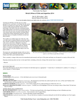 FIELD GUIDES BIRDING TOURS: Birds & Wines of Chile And