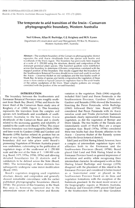 The Temperate to Arid Transition of the Irwin - Carnarvon Phytogeographic Boundary, Western Australia