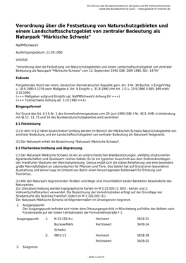 Verordnung Über Die Festsetzung Von Naturschutzgebieten Und Einem Landschaftsschutzgebiet Von Zentraler Bedeutung Als Naturpark 