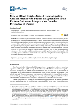 Unique Ethical Insights Gained from Integrating Gradual Practice with Sudden Enlightenment in the Platform Sutra—An Interpretation from the Perspective of Daoism