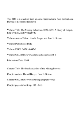 The Mining Industries, 1899-1939: a Study of Output, Employment, and Productivity