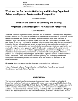 What Are the Barriers to Gathering and Sharing Organised Crime Intelligence: an Australian Perspective