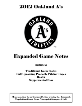 2012 Oakland A's Expanded Game Notes
