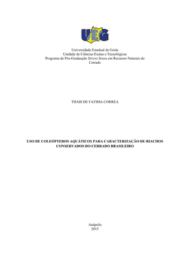 Universidade Estadual De Goiás Unidade De Ciências Exatas E Tecnológicas Programa De Pós-Graduação Stricto Sensu Em Recursos Naturais Do Cerrado