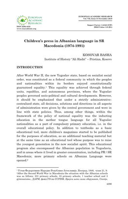 Children's Press in Albanian Language in SR Macedonia (1974-1991)