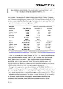 Press Release for the Nine-Month Period Ended