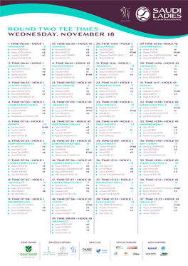 Round Two Tee Times Wednesday, November 18