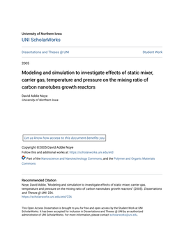 Modeling and Simulation to Investigate Effects of Static Mixer, Carrier Gas, Temperature and Pressure on the Mixing Ratio of Carbon Nanotubes Growth Reactors