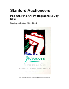 Stanford Auctioneers Pop Art, Fine Art, Photographs: 3 Day Sale Sunday – October 16Th, 2016