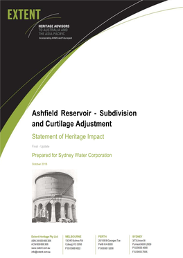 Ashfield Reservoir - Subdivision and Curtilage Adjustment Statement of Heritage Impact