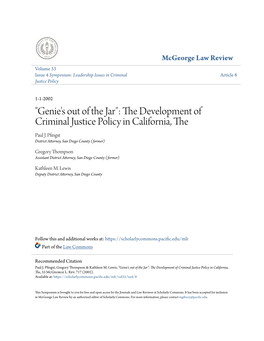 The Development of Criminal Justice Policy in California, The, 33 Mcgeorge L