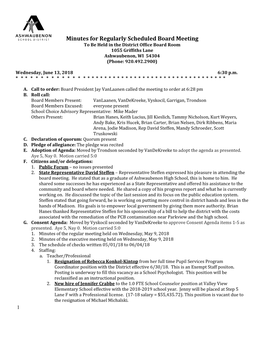 Minutes for Regularly Scheduled Board Meeting to Be Held in the District Office Board Room 1055 Griffiths Lane Ashwaubenon, WI 54304 (Phone: 920.492.2900)