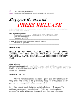 PRESS RELEASE Media Division, Ministry of Information and the Arts, #36-00 PSA Building, 460 Alexandra Road, Singapore 119963