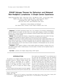 ESHAP Salvage Therapy for Refractory and Relapsed Non-Hodgkin’S Lymphoma: a Single Center Experience