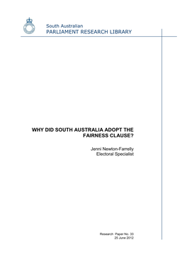 Why Did South Australia Adopt the Fairness Clause?