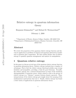 Relative Entropy in Quantum Information Theory