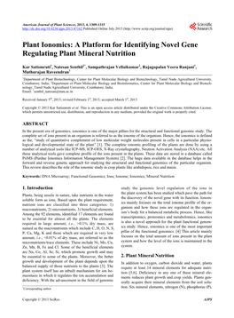 Plant Ionomics: a Platform for Identifying Novel Gene Regulating Plant Mineral Nutrition