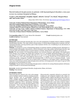 Steroid-Induced Dysglycaemia in Patients with Haematological Disorders a Ten-Year Review in a Tertiary Hospital in Ghana Yvonne A