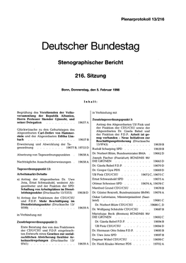 Deutscher Bundestag Stenographischer Bericht 216