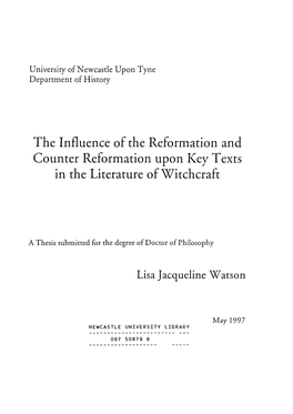 The Influence of the Reformation and Counter Reformation Upon Key Texts in the Literature of Witchcraft