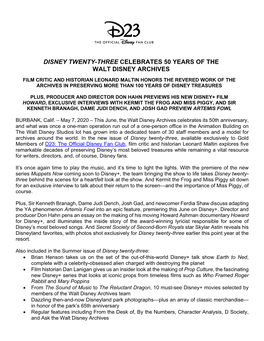 Disney Twenty-Three Celebrates 50 Years of the Walt Disney Archives