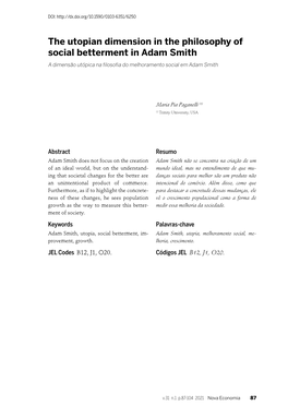 The Utopian Dimension in the Philosophy of Social Betterment in Adam Smith a Dimensão Utópica Na ﬁ Losoﬁ a Do Melhoramento Social Em Adam Smith