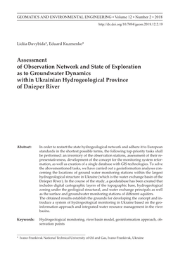 Assessment of Observation Network and State of Exploration As to Groundwater Dynamics Within Ukrainian Hydrogeological Province of Dnieper River
