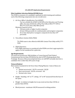 191 ARS UPT Application Requirements Pilot Candidate