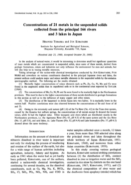 Concentrations of 21 Metals in the Suspended Solids Collected from the Principal 166 Rivers and 3 Lakes in Japan