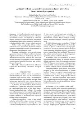 African Boxthorn (Lycium Ferocissimum) and Asset Protection from a National Perspective