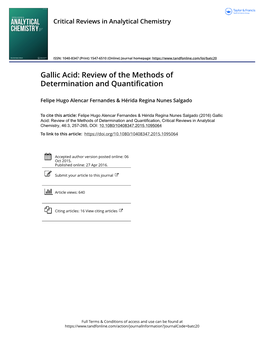 Gallic Acid: Review of the Methods of Determination and Quantification