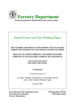 Forestry Department Food and Agriculture Organization of the United Nations