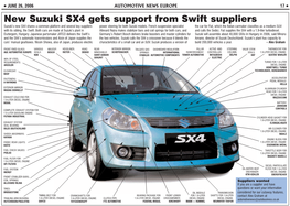 New Suzuki SX4 Gets Support from Swift Suppliers Suzuki’S New SX4 Shares a Common Platform and Several Key Suppliers Power Steering for Both Suzuki Models