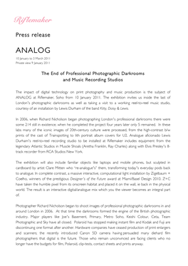 ANALOG 10 January to 3 March 2011 Private View 9 January 2011