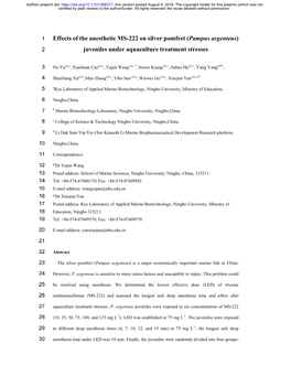 Effects of the Anesthetic MS-222 on Silver Pomfret (Pampus Argenteus) 2 Juveniles Under Aquaculture Treatment Stresses