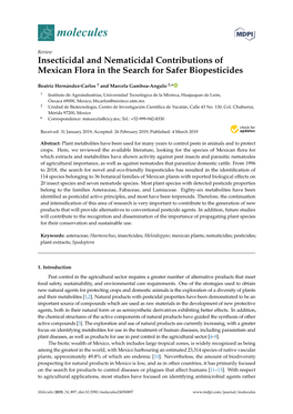 Insecticidal and Nematicidal Contributions of Mexican Flora in the Search for Safer Biopesticides