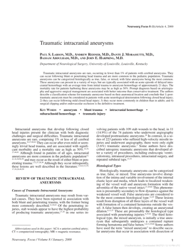 Traumatic Intracranial Aneurysms