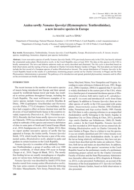 Azalea Sawfly Nematus Lipovskyi (Hymenoptera: Tenthredinidae), a New Invasive Species in Europe