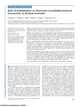 Role of Endothelium in Abnormal Cannabidiol-Induced Vasoactivity in Retinal Arterioles