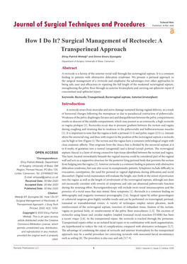 How I Do It? Surgical Management of Rectocele: a Transperineal Approach